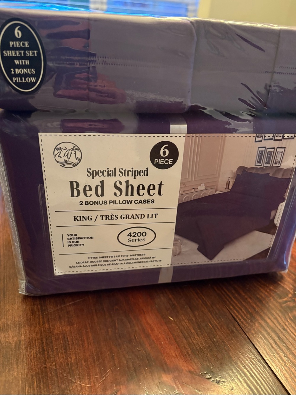 King Striped Bed Sheet Set - King, Deep Purple